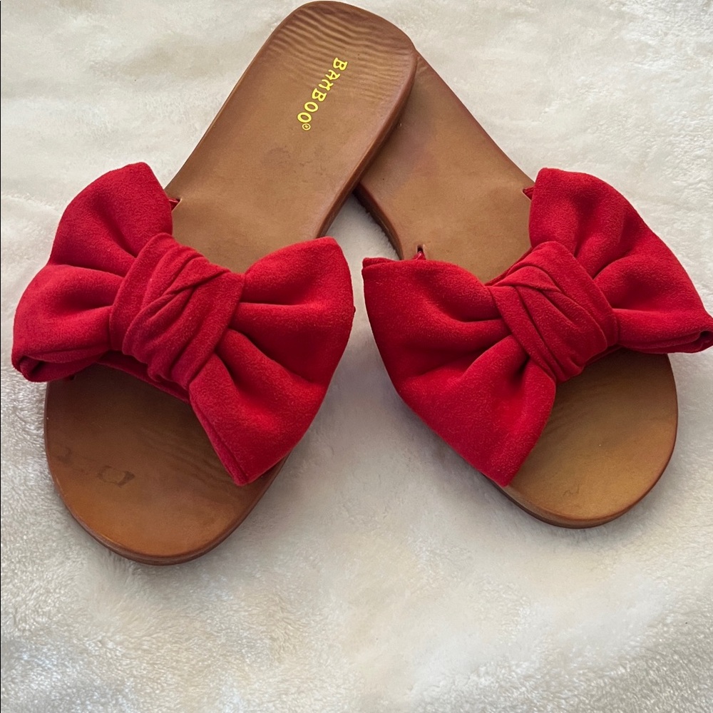 Bamboo Women's Vibrant Red Bow Sandals